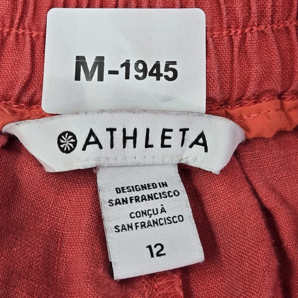 Athleta Women Pants 12 Red Linen Wide Leg Crop Pleated 24" Inseam‎ - Picture 2 of 11
